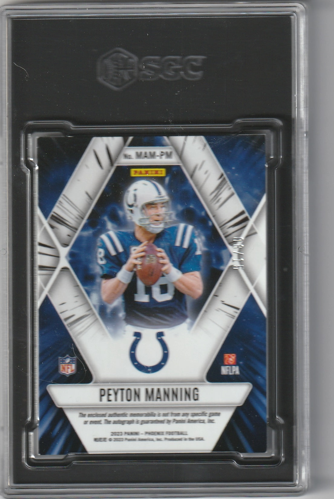 2023 Panini Phoenix #MAM-PM Peyton Manning Mythical Autographs Materials #/90