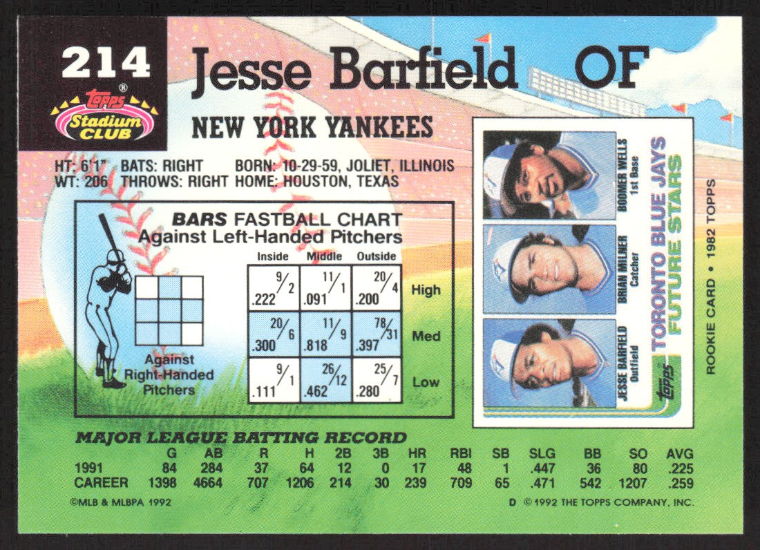1992 Stadium Club 214 Jesse Barfield