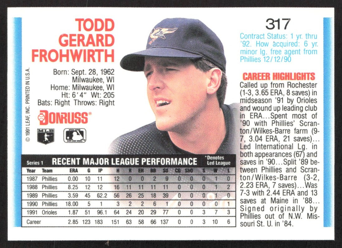 1992 Donruss 317 Todd Frohwirth