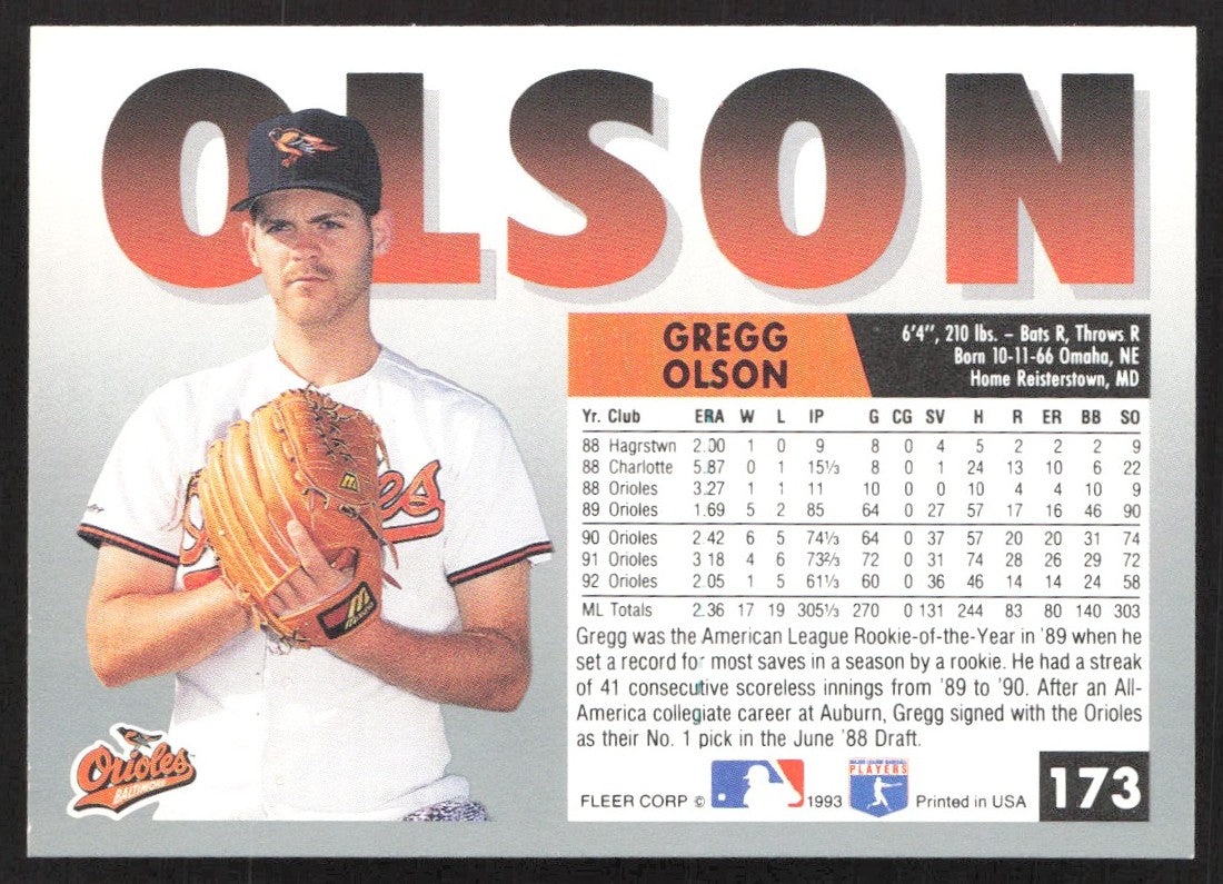 1993 Fleer 173 Gregg Olson