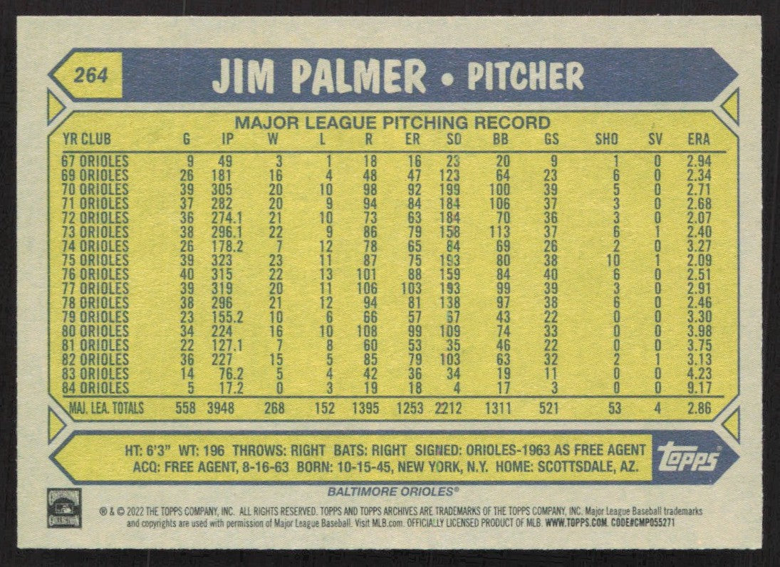 2022 Topps Archives 264 Jim Palmer