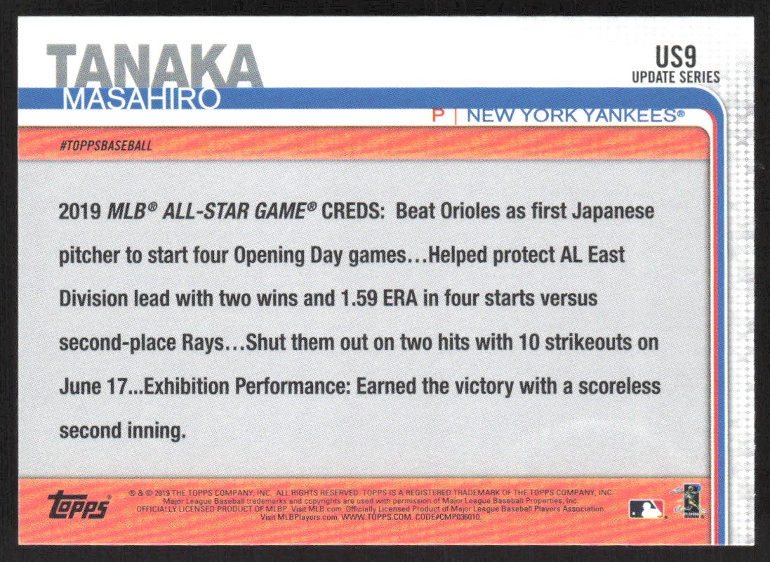 2019 Topps Update 150th Anniversary US9 Masahiro Tanaka
