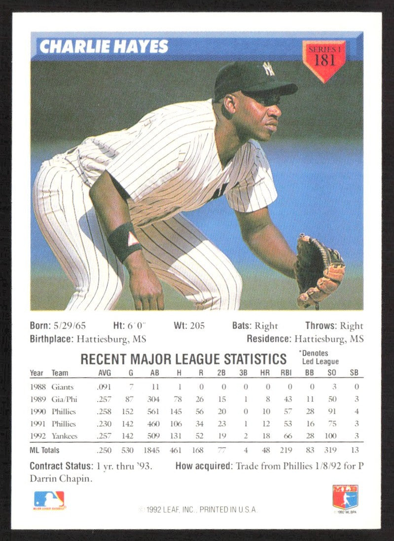 1993 Donruss 181 Charlie Hayes