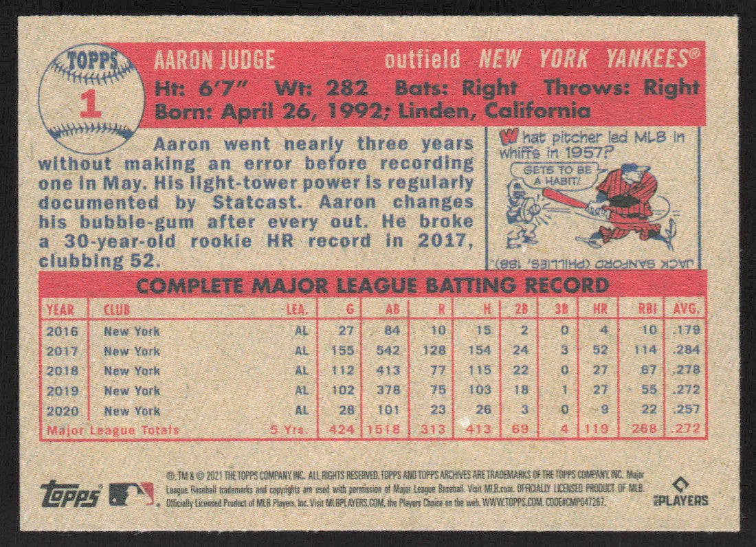 2021 Topps Archives 1 Aaron Judge