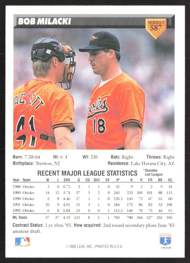 1993 Donruss 587 Bob Milacki
