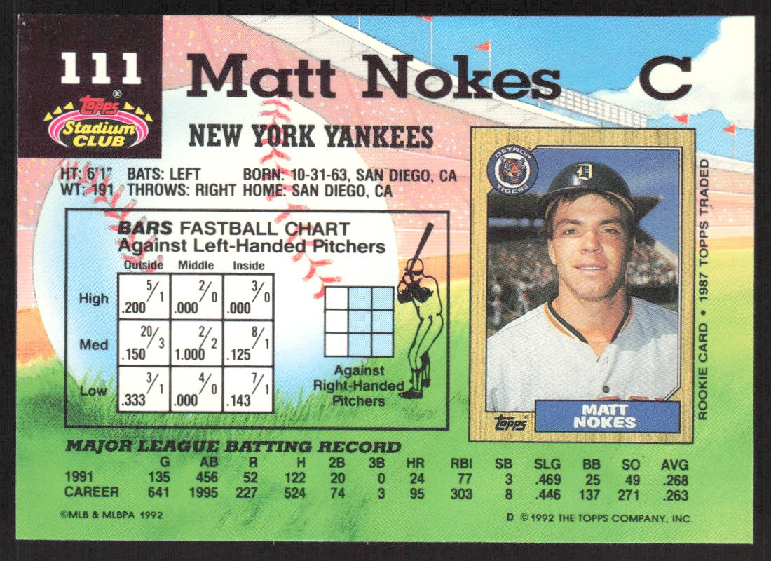 1992 Stadium Club 111 Matt Nokes