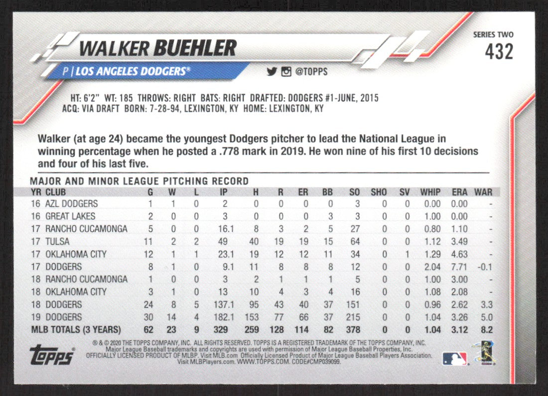 2020 Topps 432 Walker Buehler