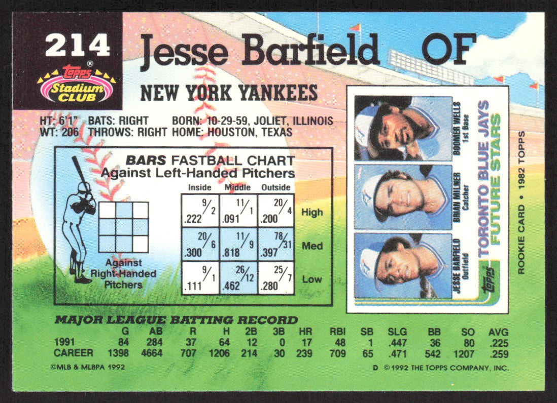 1992 Stadium Club 214 Jesse Barfield