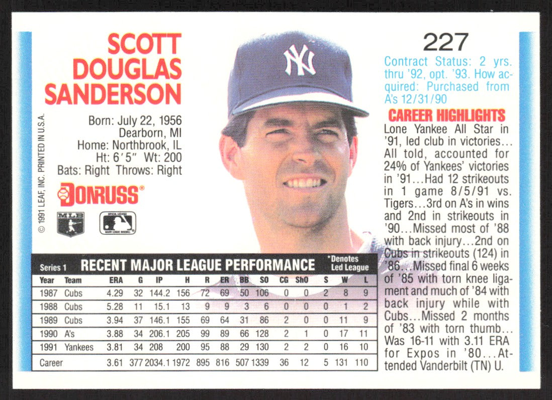 1992 Donruss 227 Scott Sanderson