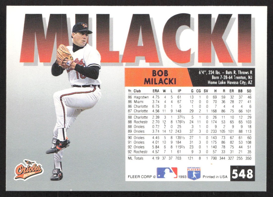 1993 Fleer 548 Bob Milacki