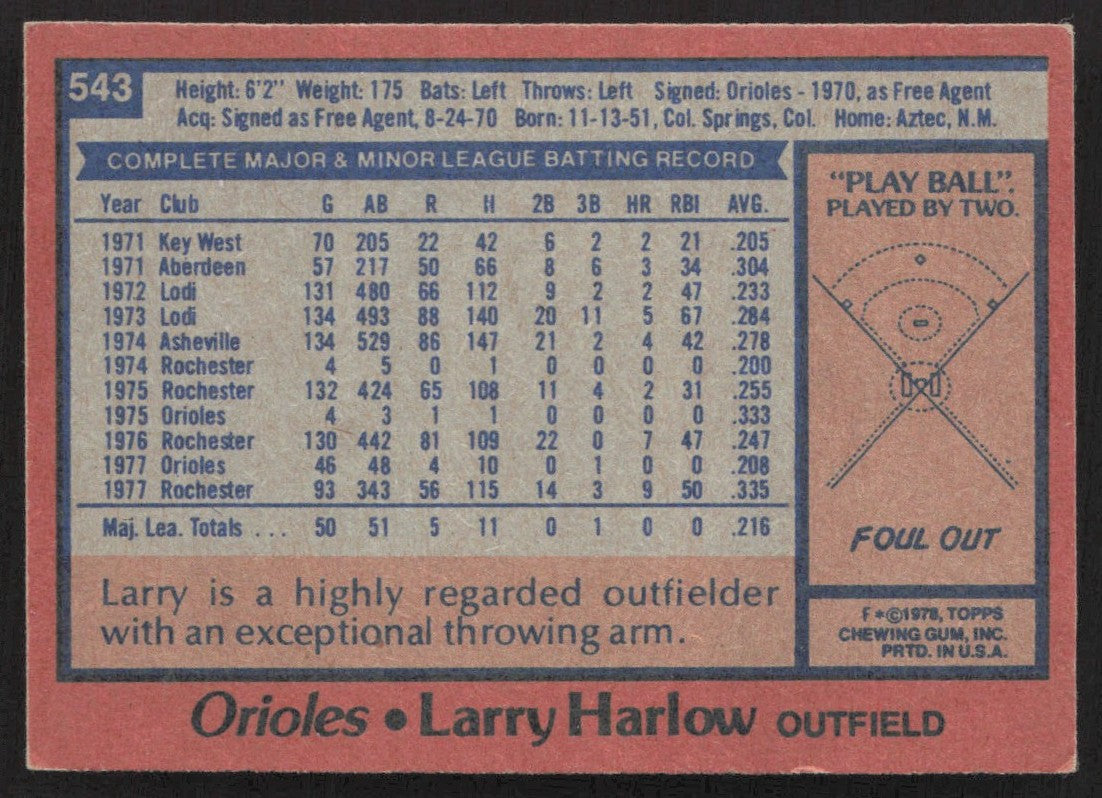 1978 Topps 543 Larry Harlow