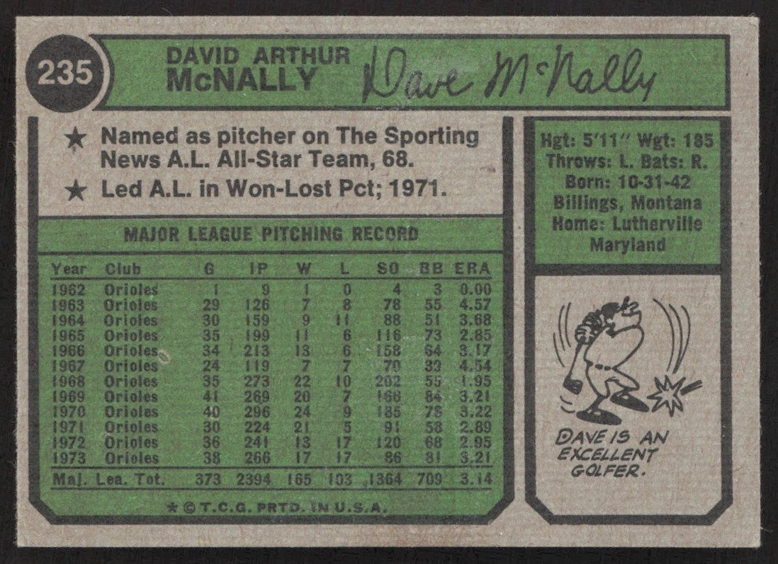 1974 Topps 235 Dave McNally