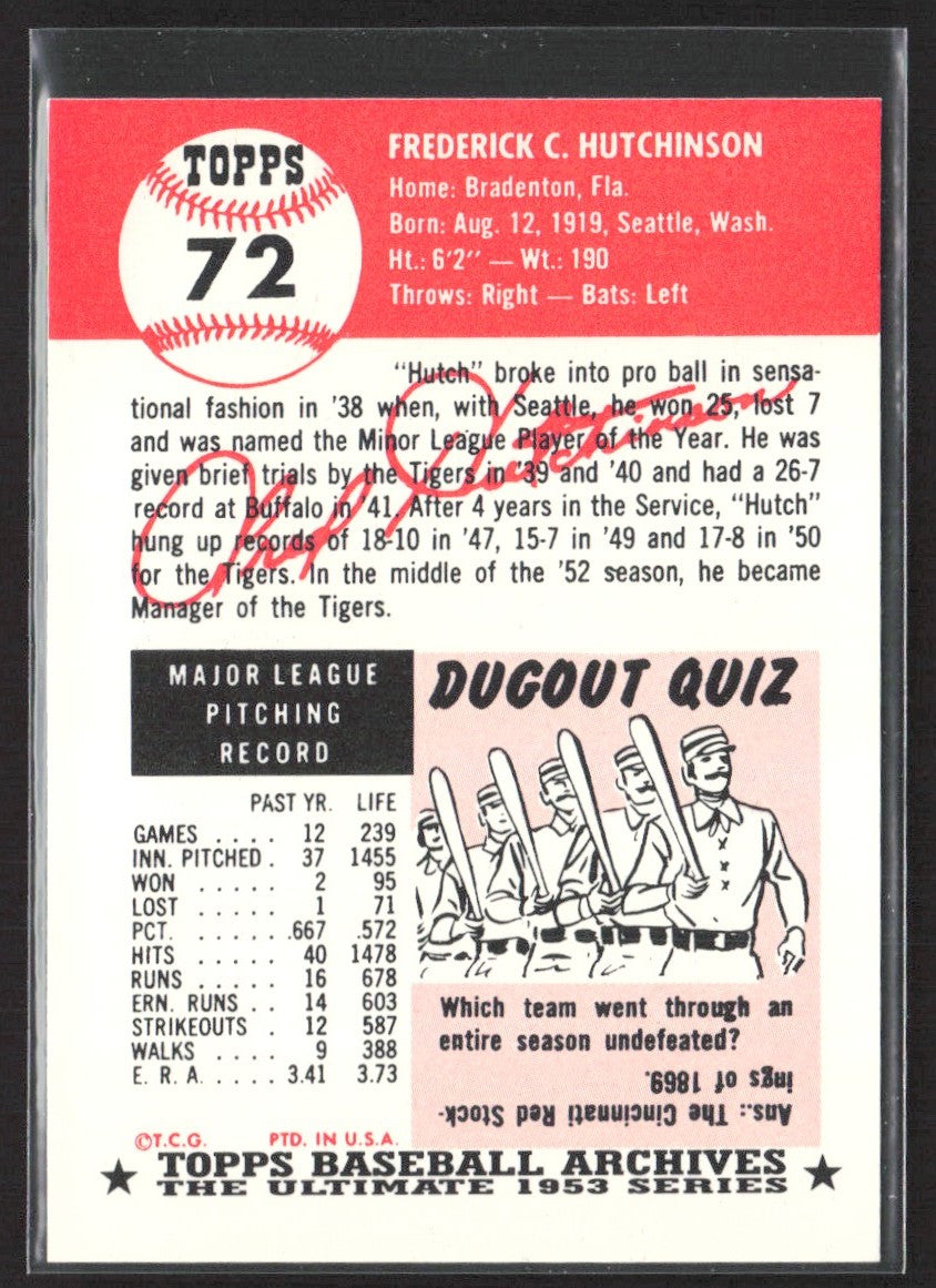1991 Topps Archives 1953 Fred Hutchinson #72