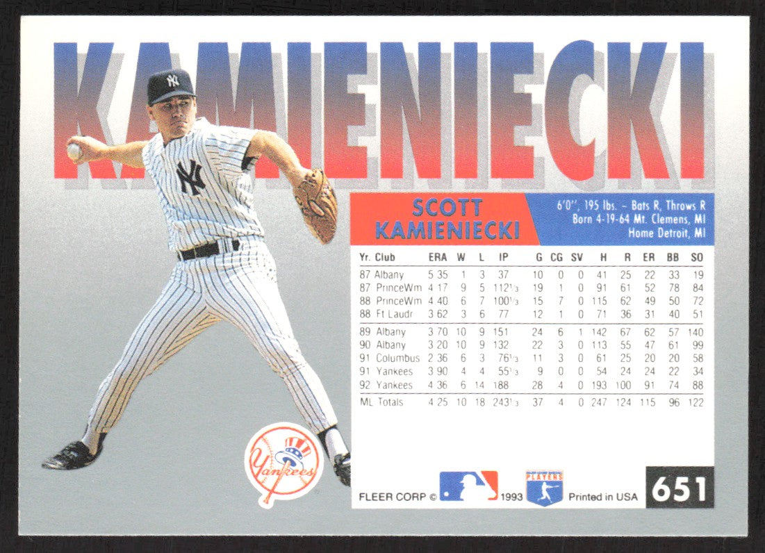 1993 Fleer 651 Scott Kamieniecki