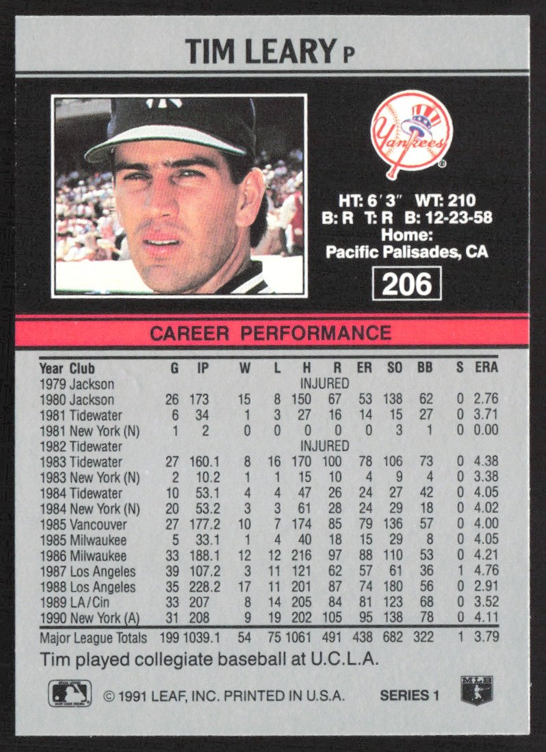 1990 Topps TV New York Yankees 12 Tim Leary