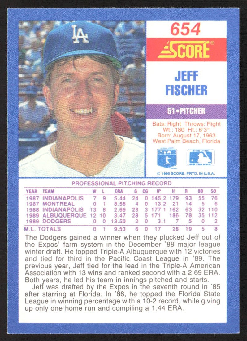 1990 Score 654 Jeff Fischer