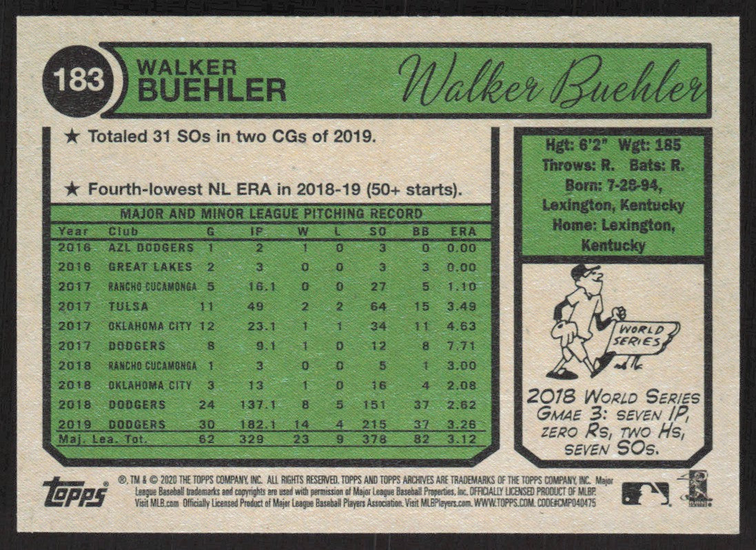 2020 Topps Archives 183 Walker Buehler