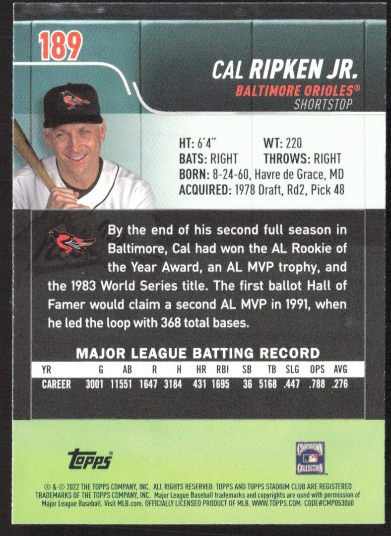 2022 Stadium Club 189 Cal Ripken Jr.
