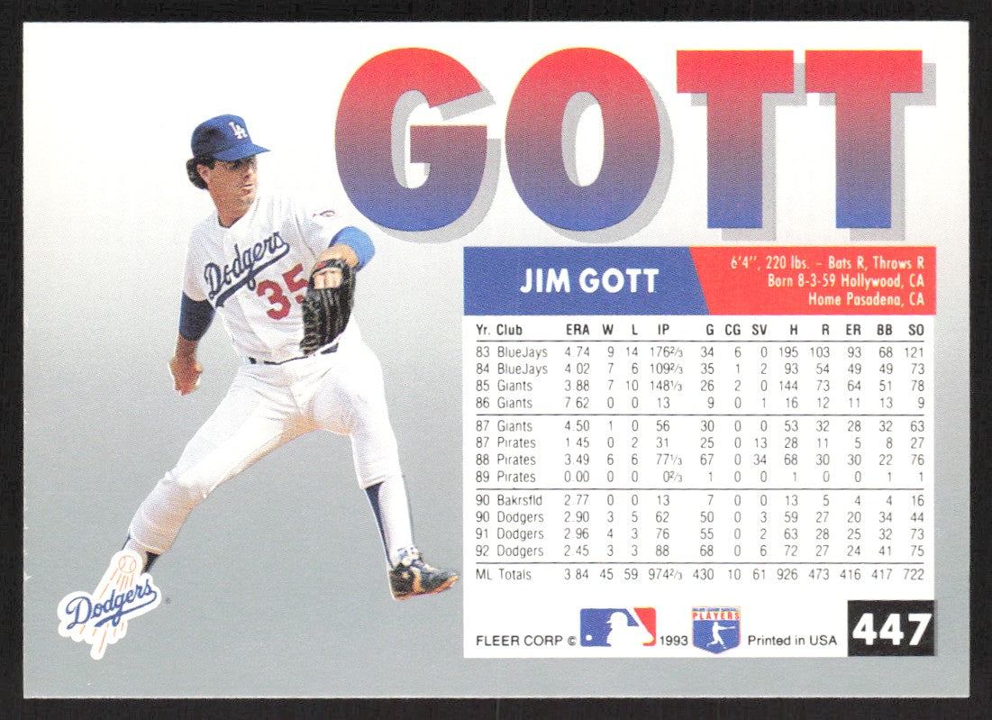 1993 Fleer 447 Jim Gott