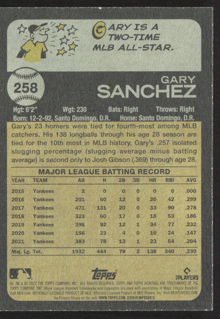 2022 Topps Heritage 258 Gary Sanchez