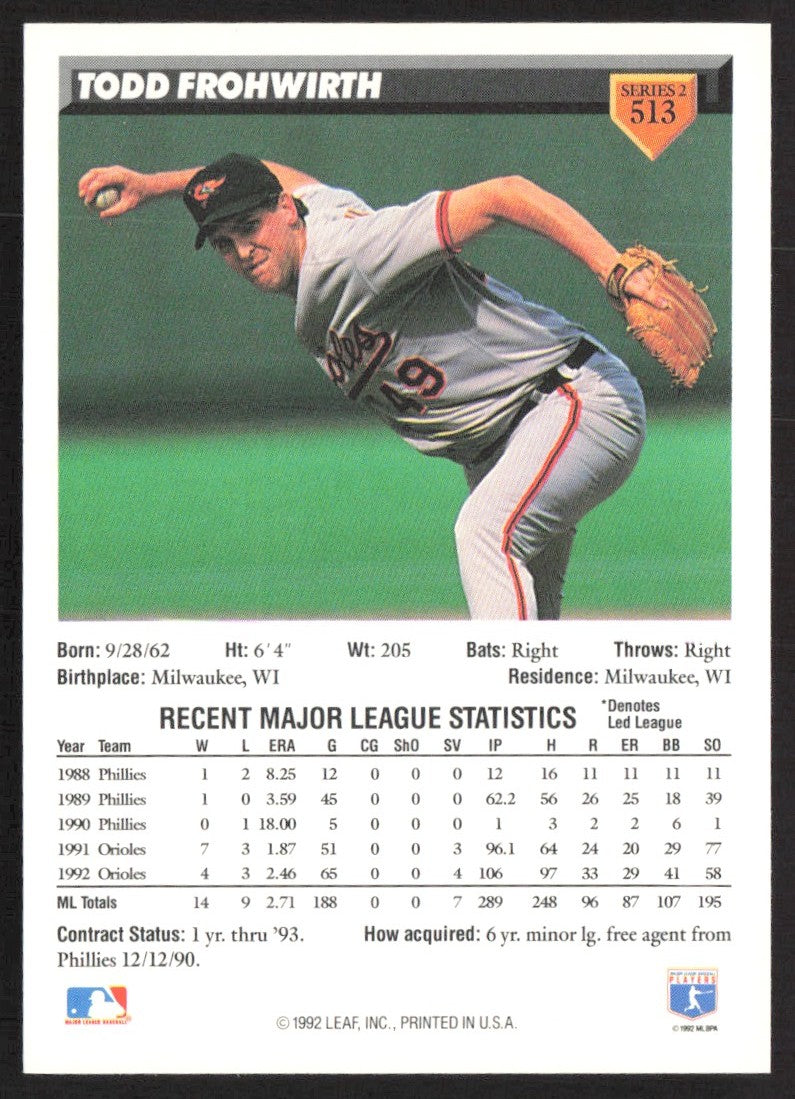 1993 Donruss 513 Todd Frohwirth