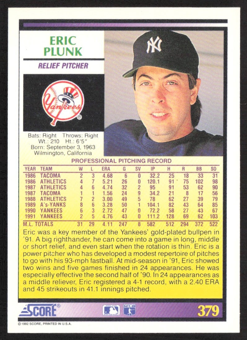 1992 Score 379 Eric Plunk