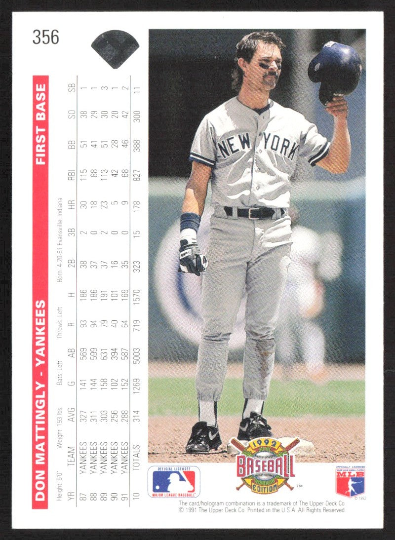 1992 Upper Deck Gold Hologram 356 Don Mattingly
