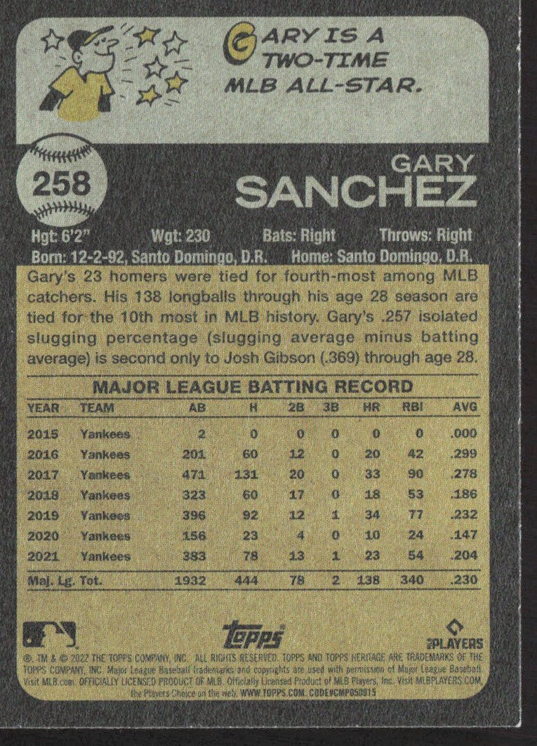 2022 Topps Heritage 258 Gary Sanchez