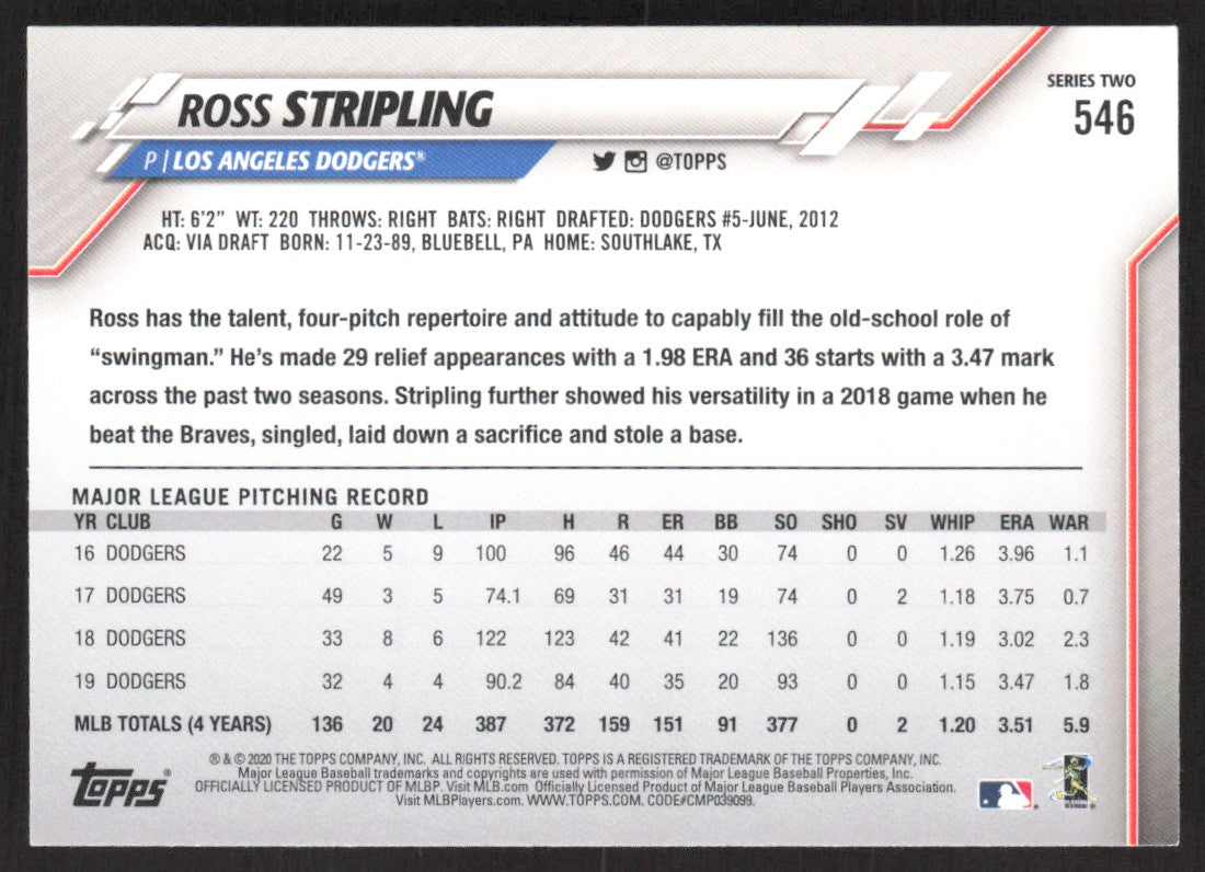 2020 Topps 546 Ross Stripling
