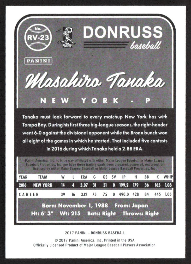 2017 Donruss Retro Variations 1983 RV-23 Masahiro Tanaka
