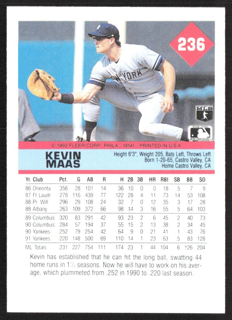 1992 Fleer 236 Kevin Maas
