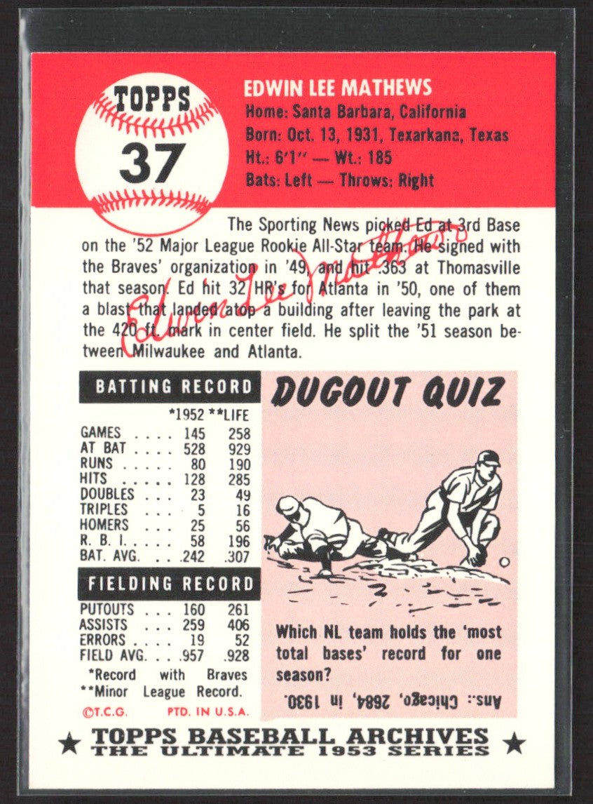 1991 Topps Archives 1953 Ed Mathews #37
