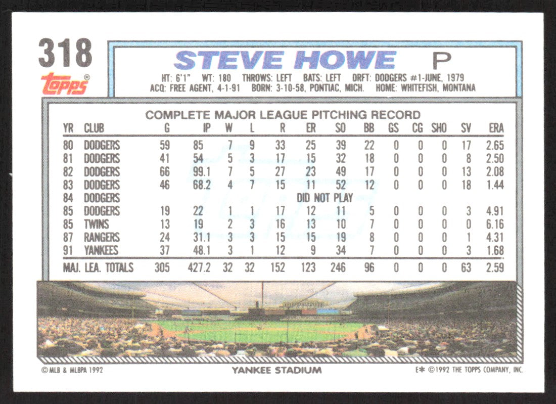 1992 Topps 318 Steve Howe
