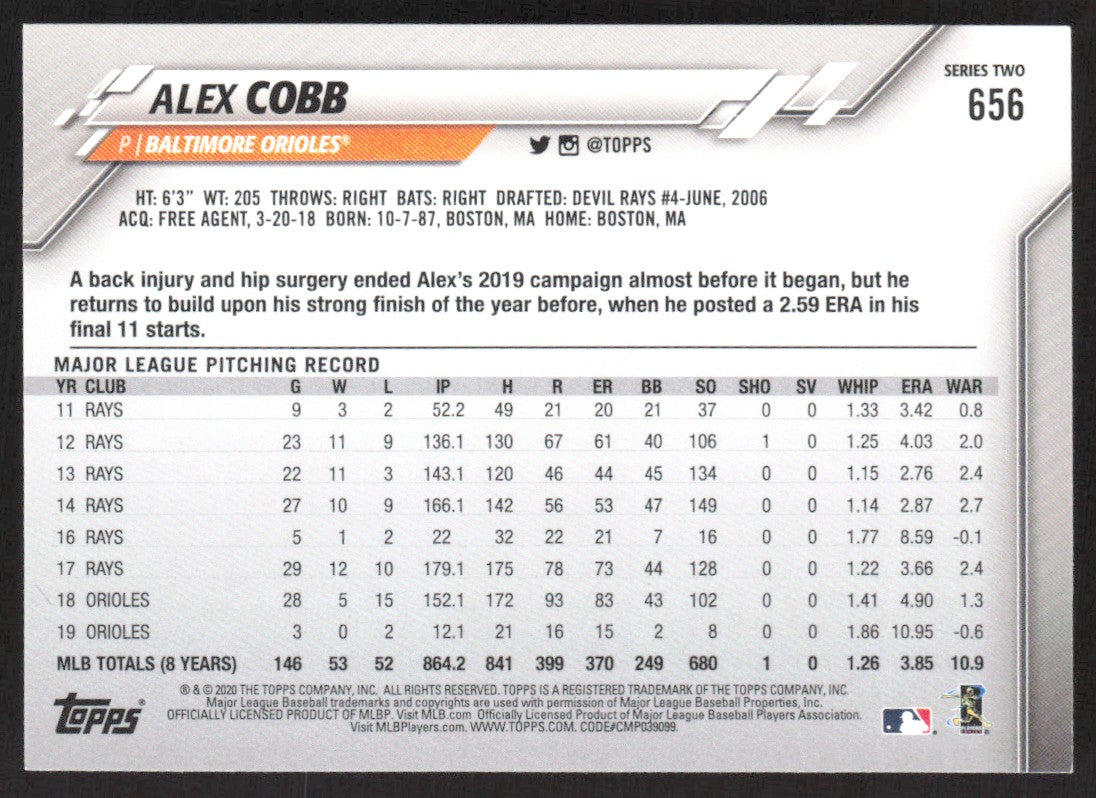 2020 Topps 656 Alex Cobb