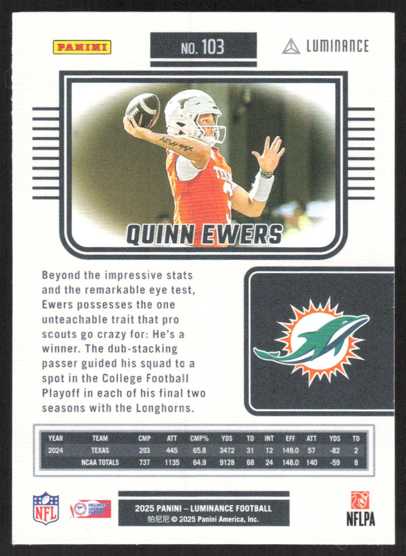 2025 Panini Luminance #103 Quinn Ewers