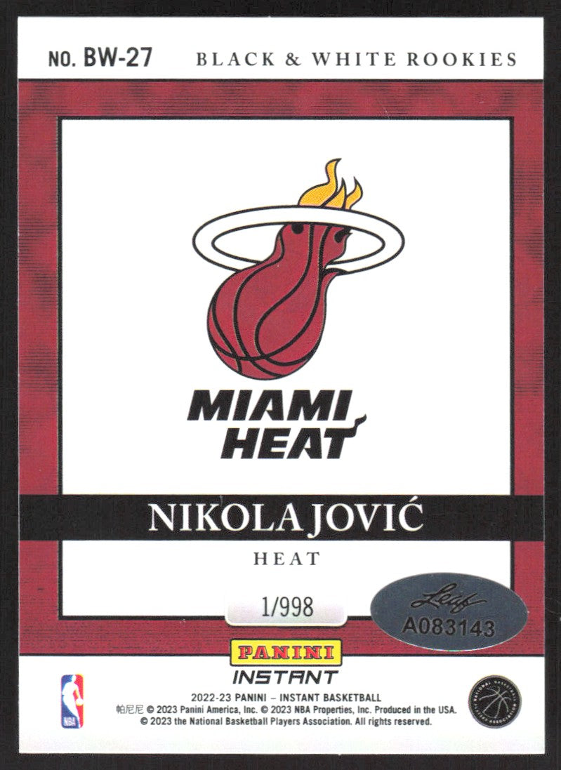 2022-23 Panini Instant NBA B&W Rookies Auto Nikola Jovic #BW-27