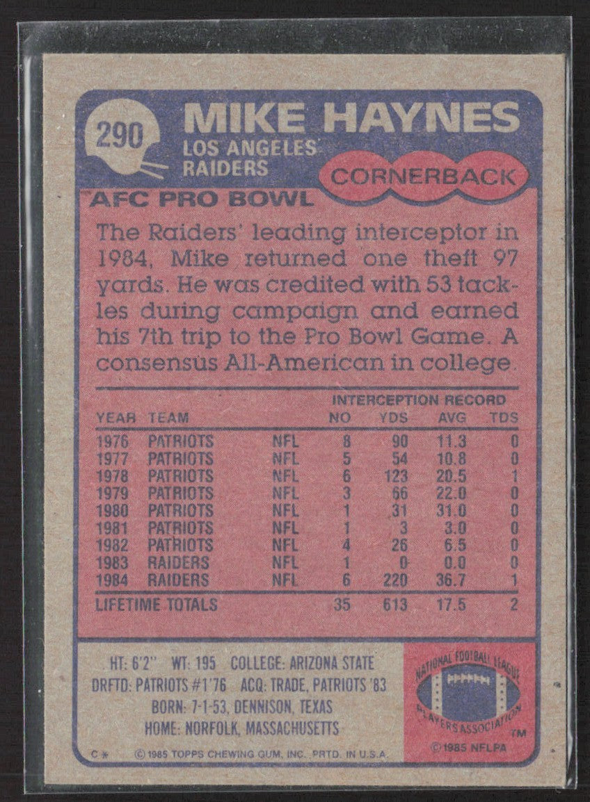 1985 Topps Mike Haynes #290