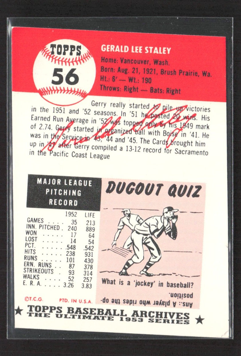 1991 Topps Archives 1953 Gerald Staley #56