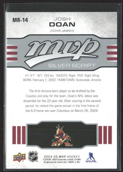 2024-25 Upper Deck MVP Josh Doan 10th Anniversary Gold Script #MR-14