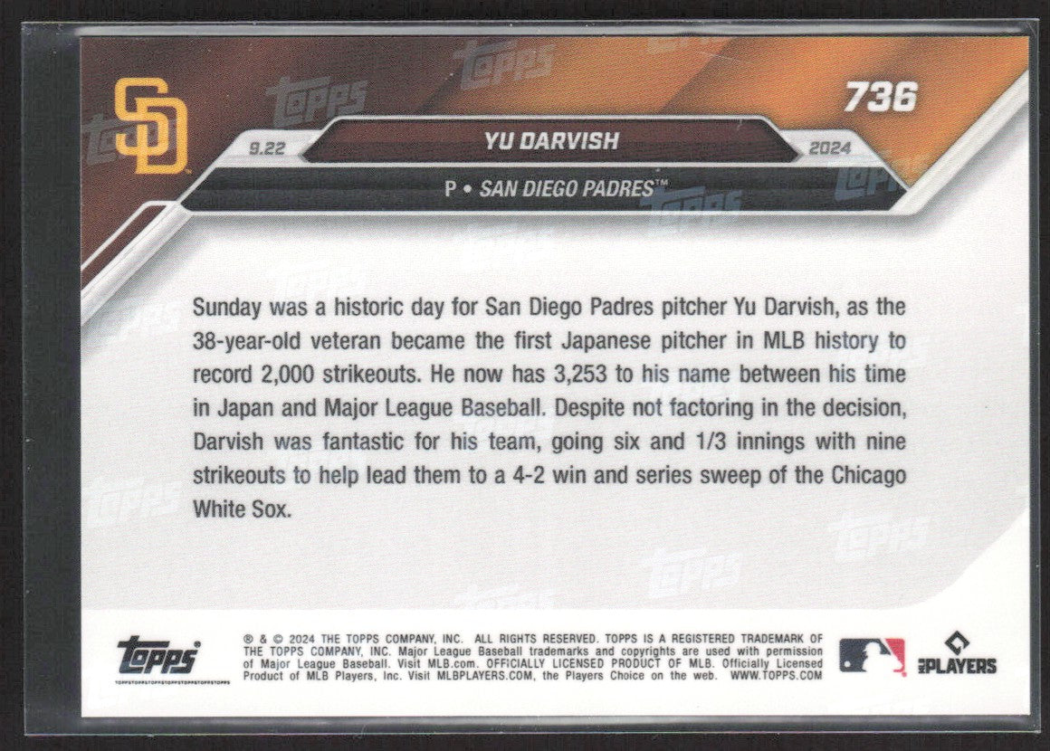 2024 Topps Now Yu Darvish #736
