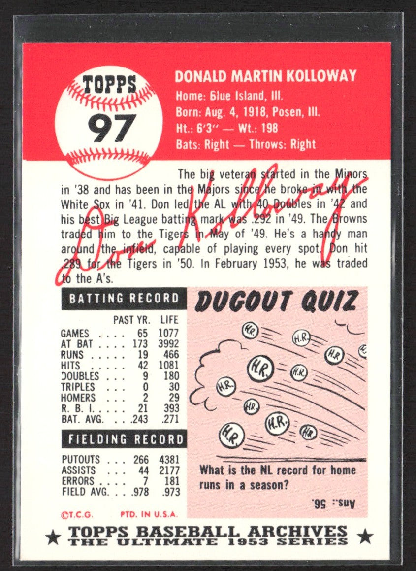 1991 Topps Archives 1953 Don Kolloway #97