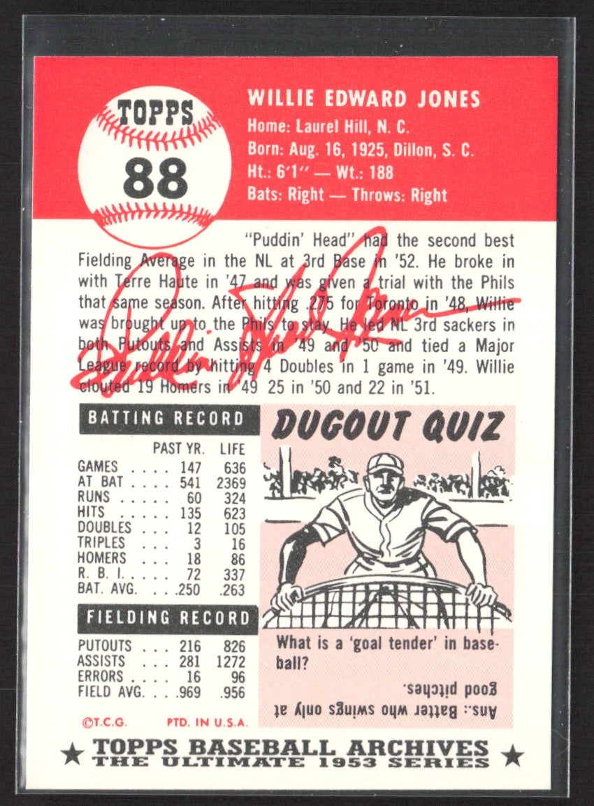 1991 Topps Archives 1953 Willie Jones #88