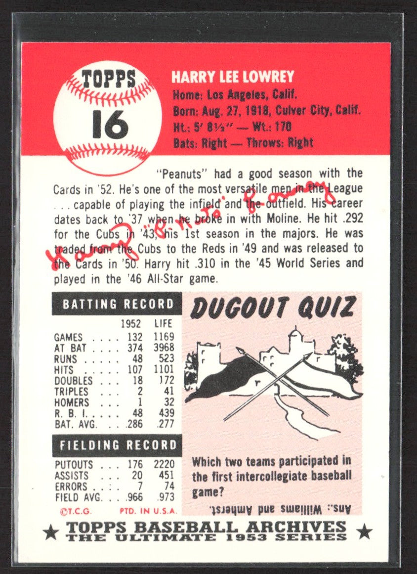 1991 Topps Archives 1953 Harry Lowrey #16