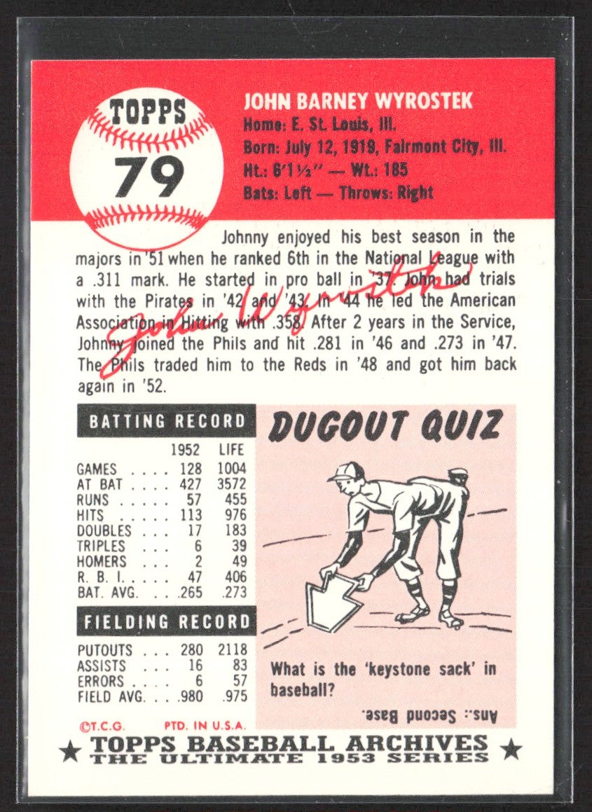 1991 Topps Archives 1953 Johnny Wyrostek #79