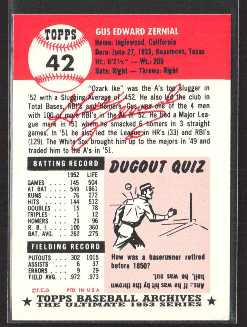 1991 Topps Archives 1953 Gus Zernial #42