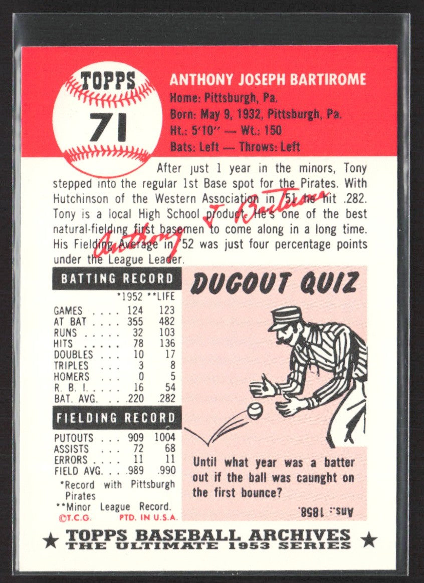1991 Topps Archives 1953 Tony Bartirome #71
