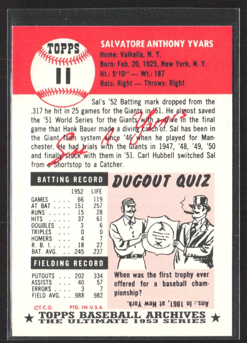 1991 Topps Archives 1953 Sal Yvars #11