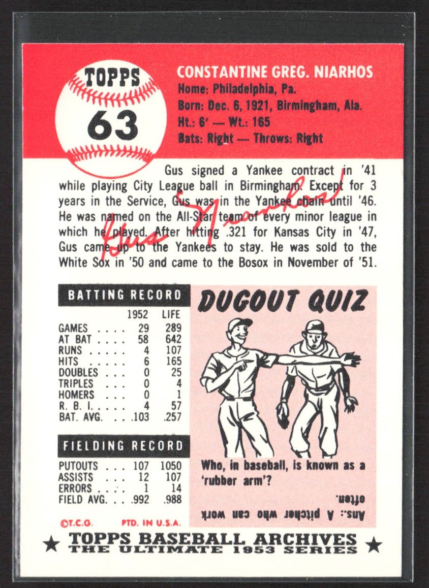 1991 Topps Archives 1953 Gus Niarhos #63