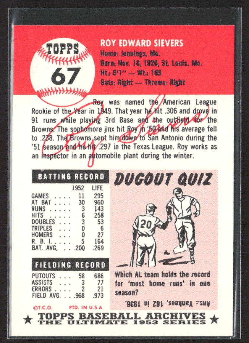 1991 Topps Archives 1953 Roy Sievers #67
