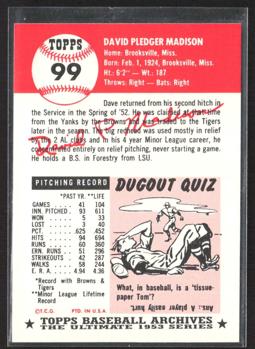 1991 Topps Archives 1953 Dave Madison #99
